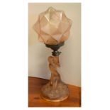 Mid 20th Century Art Deco-style moulded pink glass figural table lamp, 40cm high