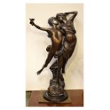 Reproduction bronze figure group of an embracing couple, 67cm high