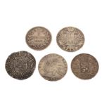 Coins - Spanish Netherlands 1 Patagon 1623, French 5 franc 1832, Belgium 5 franc 1868, an