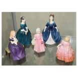 Five Royal Doulton figures - Debbie, Tinkerbell, Rose, Affection and Cherie, the tallest standing
