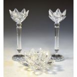 Swarovski flowerhead candlestick and a pair of similar candlesticks, the latter standing 19.5cm high