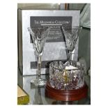 Waterford Crystal - The Millennium Collection, pair of toasting flutes, and a cylindrical vase on