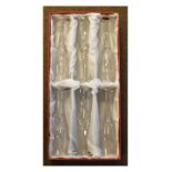 Set of six French cut crystal champagne flutes, boxed