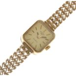 Rotary - Lady's 9ct gold wristwatch, rounded square gilt dial with baton hour markers and Quartz