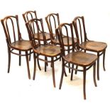 Set of six Thonet bentwood chairs, the seats impressed with the crest of Cambridge University