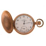 Early 20th Century American gold-plated full hunter pocket watch, the white Arabic dial marked '