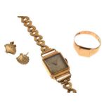 Assorted gold and yellow metal jewellery comprising lady's yellow metal cocktail watch stamped 18K