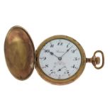 Renora - Early 20th Century gilt metal-cased full hunter pocket watch, white Arabic dial with