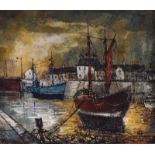 Julien Porisse (b.1927) - Oil on canvas - Harbour scene, signed in red lower right, 21cm x 26cm,