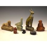 Group of carved hardstone and other ornaments to include; granite model of the Sphinx, soapstone