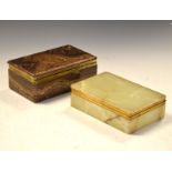 Mid 20th Century agate box of rectangular form, 16cm wide, together with a similar green onyx box (