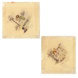 Set of six early to mid 20th Century painted silk doilies, each depicting children in the manner
