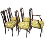 Set of five early 20th Century mahogany-stained salon or parlour chairs, each with pierced splat and