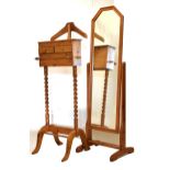 Modern pine gentleman's valet and a pine cheval mirror