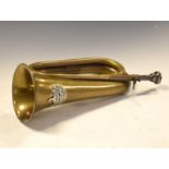 Military brass bugle having the Gloucestershire Regimental crest to top, measures approximately 35cm