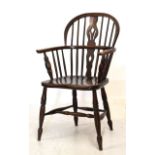 Late 19th/early 20th Century elm seat stick back Windsor armchair