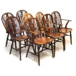 Matched set of 19th/20th Century elm seat stick back Windsor dining chairs (2 carvers, 6 standards)