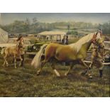 Eleanor Kirk - Oil on canvas - Priddy Fair, horses being led towards a show ring with a Series 1