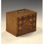 Early 20th Century Japanese inlaid oak box enclosing two drawers, 14cm wide