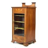 Edwardian Art Nouveau mahogany and inlaid music cabinet fitted bevelled glass door, 47.5cm wide