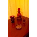 Four pieces of middle European red glass