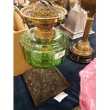 A green glass Victorian oil lamp with Du