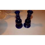 A pair of Thomas Webb blue glass pedesta