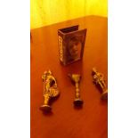 Three small brass items, 2 being pipe ta