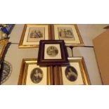 Five framed antique prints depicting lad
