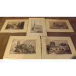 Five unframed mounted black and white pr