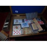OAK WOODEN BOX OF PLAYING CARDS ,PUZZLES ,DOMINOES ANTON REICHE DRESDEN NACH10371 CHOCOLATE MOLD