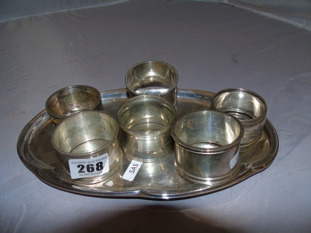 TRAY LOT OF SILVER NAPKIN RINGS DUTCH SWORD MARK ON 5 & I PLATED EST[£25-£50] - Image 3 of 3