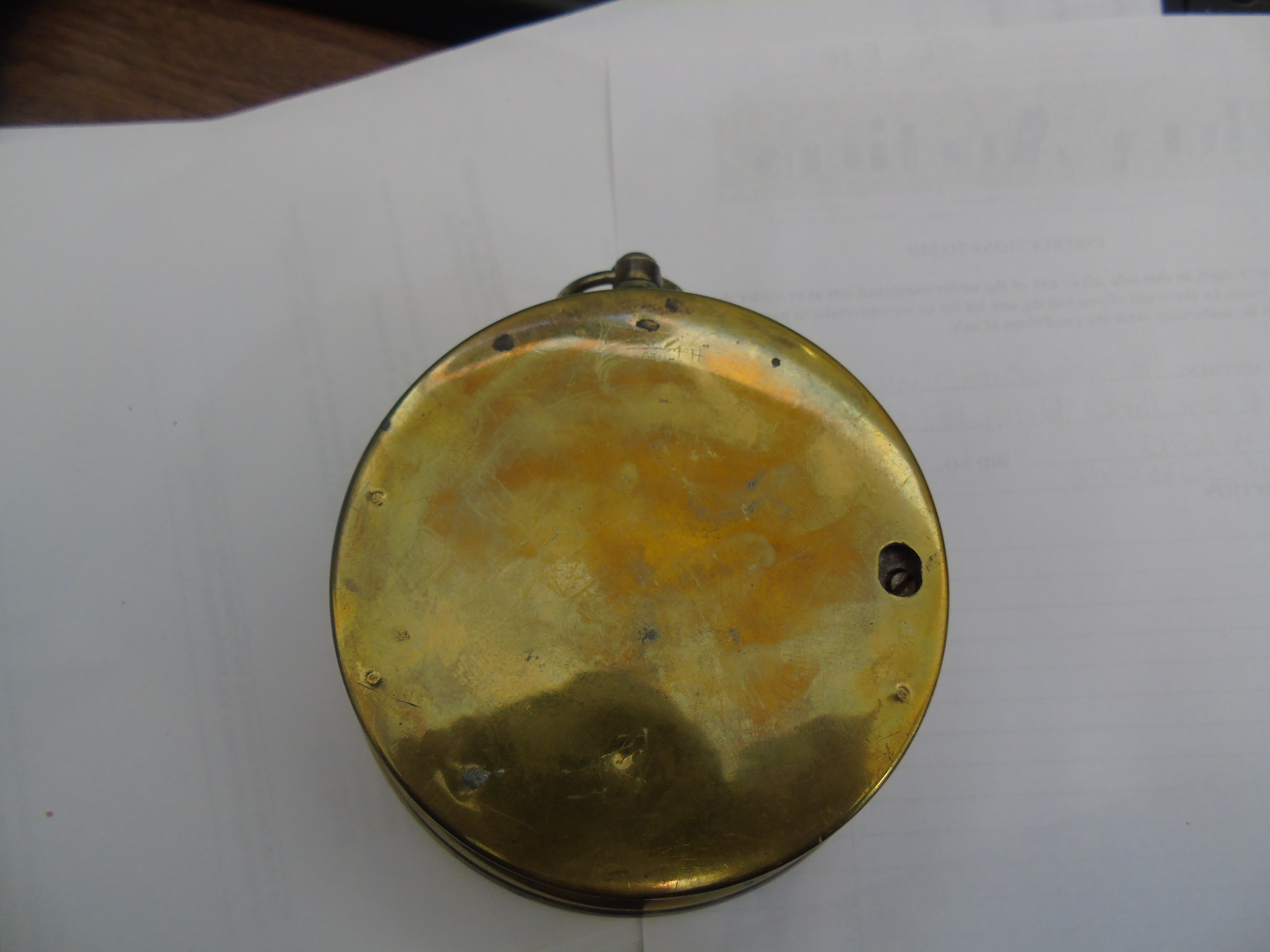 BRASS CASED ANEROID BAROMETER MADE BY NEGRETTI & ZAMBRA LONDON IN A GERMAN MILITARY BOX - Image 10 of 11