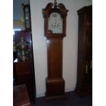 19th C OAK CASED LONG CASED CLOCK ENAMEL DIAL EST [£120- £!80]