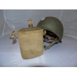 AMERICAN ARMY HELMET AND A WATER FLASK EST[£40-£60]