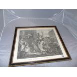 AN ENGRAVING AFTER HOGARTH OF" THE ENRAGED MUSICAN " FRAMED 1913 BY YOUNGS ABERDEEN 16cmX13cm