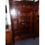 MAHOGANY CHINESE 20th STYLE DISPLAY CABINET WITH TWO BOTTOM DRAWERS & OPEN TOP SHELF EST [£60-£