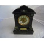 HEAVY MARBLE MANTLE CLOCK (WITH AN INSCRIPTION PLAQUE) NOT WORKING EST[£30-£60]