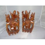 A PAIR OF CARVED WOODEN CHINESE RIDERS ON HORSEBACK 38cm TALL EST[£40-£60]