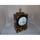 JUNGHANS WALNUT MANTLE CLOCK. A CONVEX DIAL WITH BRASS MOUNTS .HANDLES & FINIAL 4 HAMMER WESTMINSTER