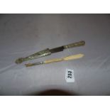 DUTCH 800 GRADE SILVER LETTER OPENER AND SHEATH AND BONE PEN EST[£40-£60]