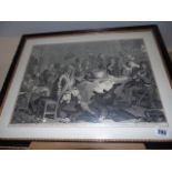 AN ENGRAVING AFTER WILLIAM HOGARTH OF "A MIDNIGHT MODERN CONVERSATION " FRAMED IN 1913 BY YOUNGS