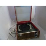 RETRO ULTRA RECORD DECK RED VINYL CASE WITH A TEAK SPEAKER FRONT EST[£30-£60]