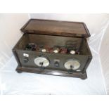 PINE CASED VINTAGE VALVE RADIO TWIN ALUMINUIM DIALS & HINGED LID (THE POPULAR ) EST[£60-£120]