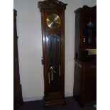 OAK LONG CASE CLOCK 20th c DESIGN WITH A GLASS DOOR TRIPLE BRASS WEIGHTS & DIAL EST [£90-£180]