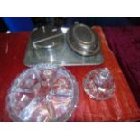 SILVER PLATED TRAY WITH TWO SERVNG DISHES EST[£30-60]