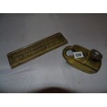 BRASS HEAVY DUTY PADLOCK BY REEVE & TUCKER WITH BRASS SATIRICAL NOVELTY PLAQUE EST[£40-£60]