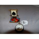 WHIST/BRIDGE TRUMP MARKER SPINNER & RE MONTOIR 10 RUBIS ENAMEL POCKET WATCH WORKING EST[£15-£30]