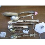 SELECTION OF SILVER ITEMS BUTTON HOOK SWIZEL STICK & SOME19TH C SPOONS ETC EST[£25-£50]