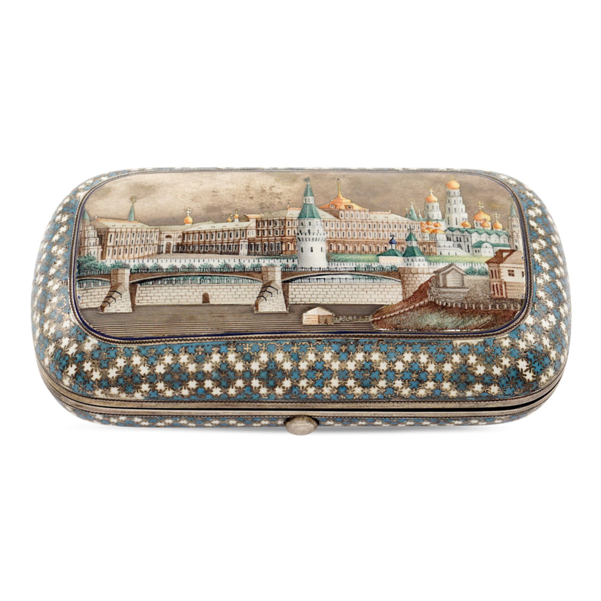 Silver and polychrome enamel snuffbox Moscow, 1875 weight 146 gr.